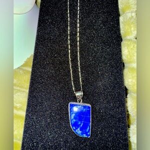 Beautiful Large Sterling Lapis Stone Pendant on Sterling Chain